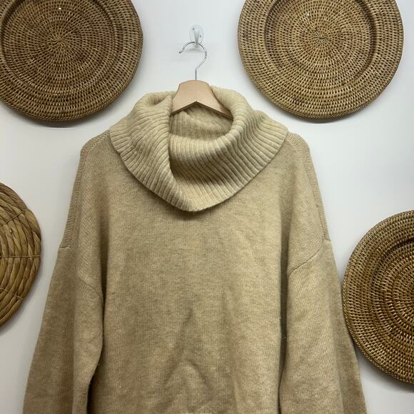 Express x Negin Mirsalehi Neutral Beige  Oversized Cowl Neck Knit Sweater Medium - Picture 3 of 6